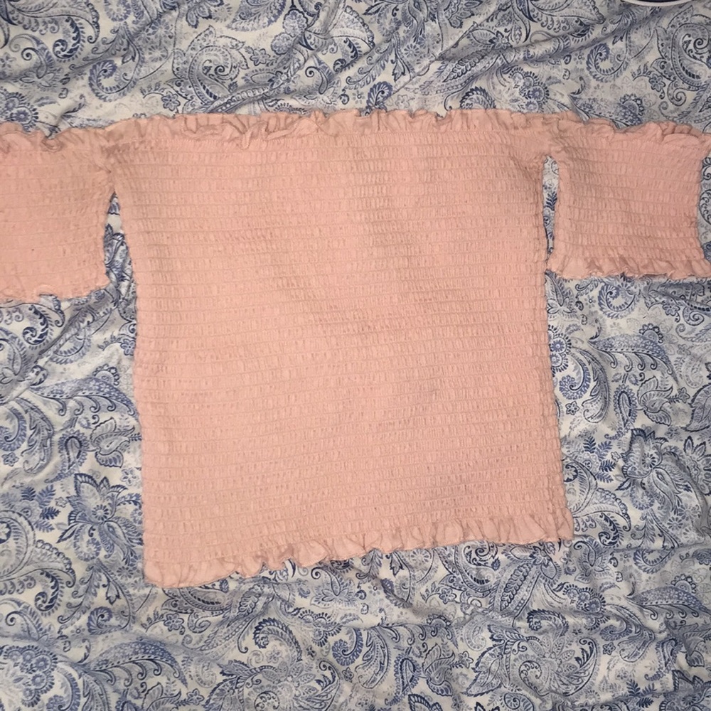 pink off the shoulder shirt